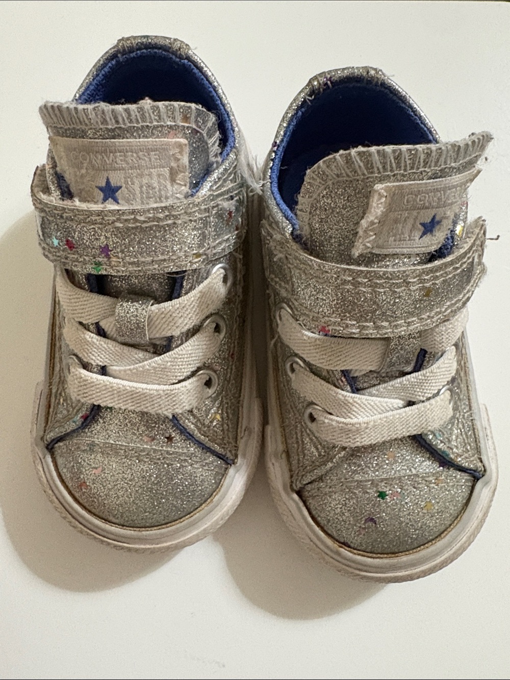 Converse Kids Silver Glitter High-Top Sneakers with Multicolor Star Accents